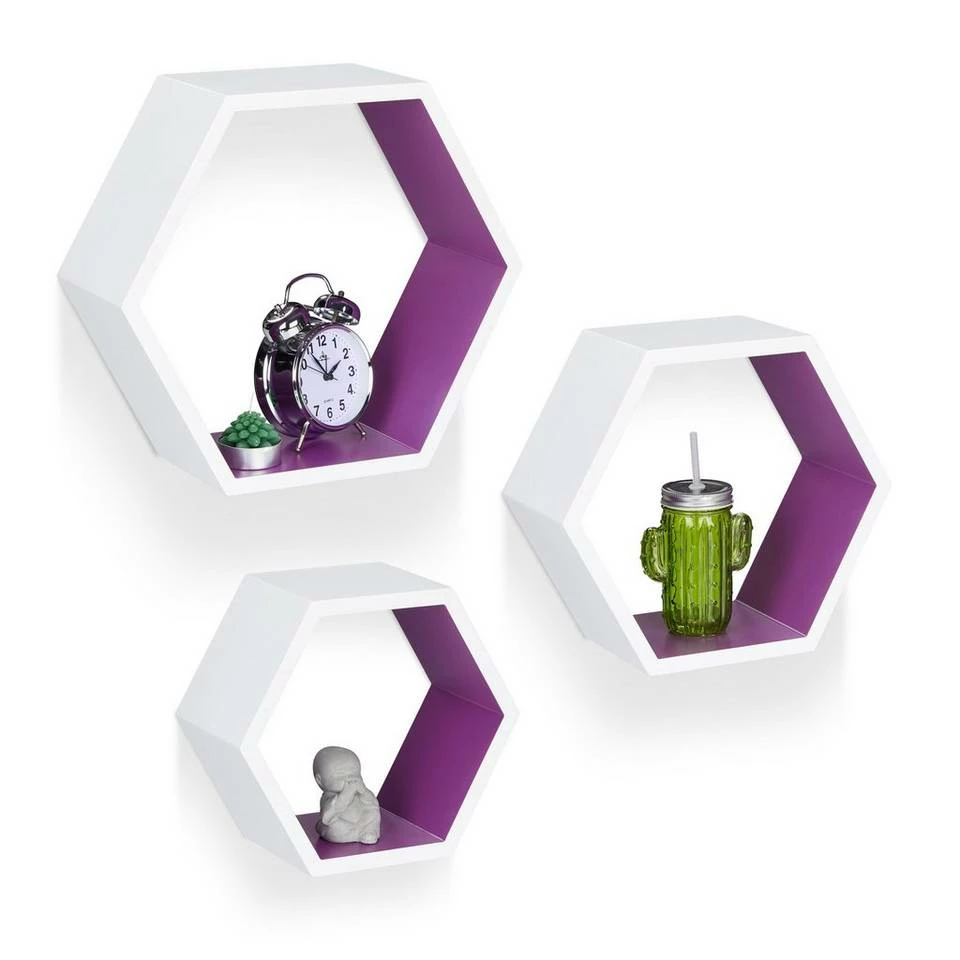 relaxdays Wandregal »Wandregal sechseckig 3er Set L«, Weiß-Blau Weiß Hellblau, Weiß Grün, Braun, Weiß 8 relaxdays Wandregal »Wandregal sechseckig 3er Set L«, Weiß-Blau Weiß Hellblau, Weiß Grün, Braun, Weiß – Bild 8