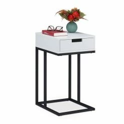 relaxdays Beistelltisch »Beistelltisch in C-Form mit Schublade«