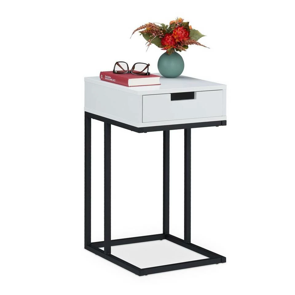 relaxdays Beistelltisch »Beistelltisch in C-Form mit Schublade« 1 relaxdays Beistelltisch »Beistelltisch in C-Form mit Schublade«