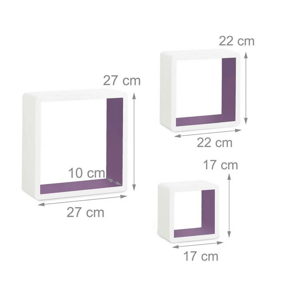 relaxdays Wandregal »Wandregal Cubes 3-teiliges Set«, Weiß-Violett Weiß Hellblau, Braun, Weiß Lila, Weiß Grün 4 relaxdays Wandregal »Wandregal Cubes 3-teiliges Set«, Weiß-Violett Weiß Hellblau, Braun, Weiß Lila, Weiß Grün – Bild 4