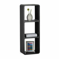 relaxdays Wandregal »Wandregal mit 3 Fächern«, Schwarz Lila Weiß, Schwarz Weiß, Weiß Hellblau