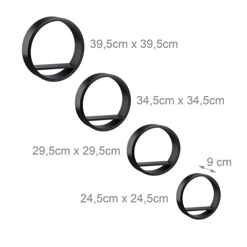 relaxdays Wandregal »Wandregal rund im 4er Set«, Schwarz Weiß, Rot 2 relaxdays Wandregal »Wandregal rund im 4er Set«, Schwarz Weiß, Rot – Bild 2