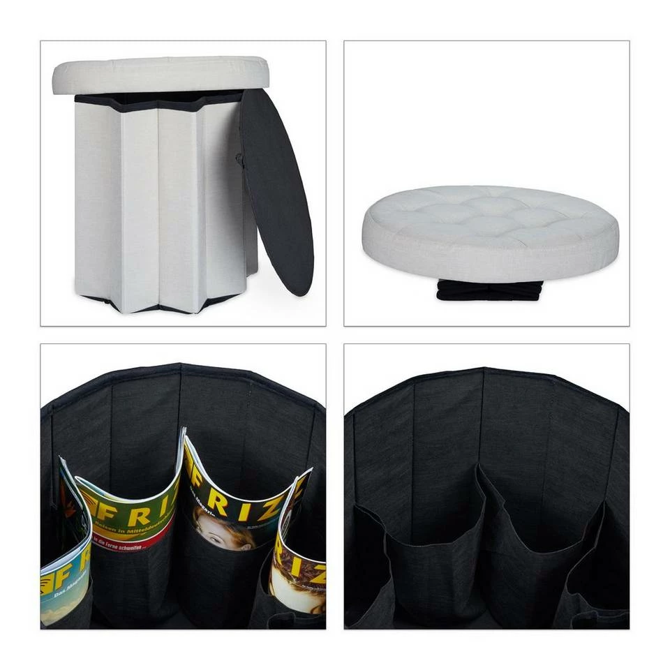 relaxdays Sitzhocker »Sitzhocker mit Stauraum Größe L rund«, Creme Anthrazit 6 relaxdays Sitzhocker »Sitzhocker mit Stauraum Größe L rund«, Creme Anthrazit – Bild 6