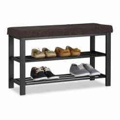 relaxdays Schuhbank »Schuhbank mit Polster«, Braun Wei&szlig; Grau, Schwarz Dunkelbraun