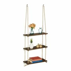 relaxdays Hängeregal »Hängeregal Holz & Seil 3 Ablagen«