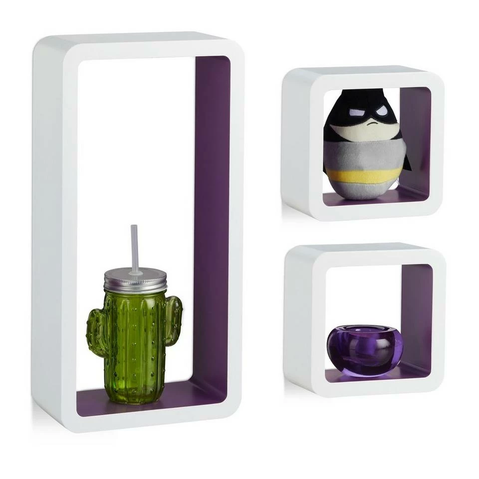 relaxdays Hängeregal »Schwebende Cube Regale 3er Set«, Braun Weiß, Weiß Lila, Schwarz 13 relaxdays Hängeregal »Schwebende Cube Regale 3er Set«, Braun Weiß, Weiß Lila, Schwarz – Bild 13