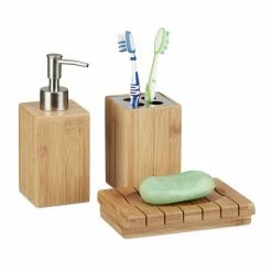 relaxdays Badezimmer-Set »Badaccessoires Bambus 3er Set«