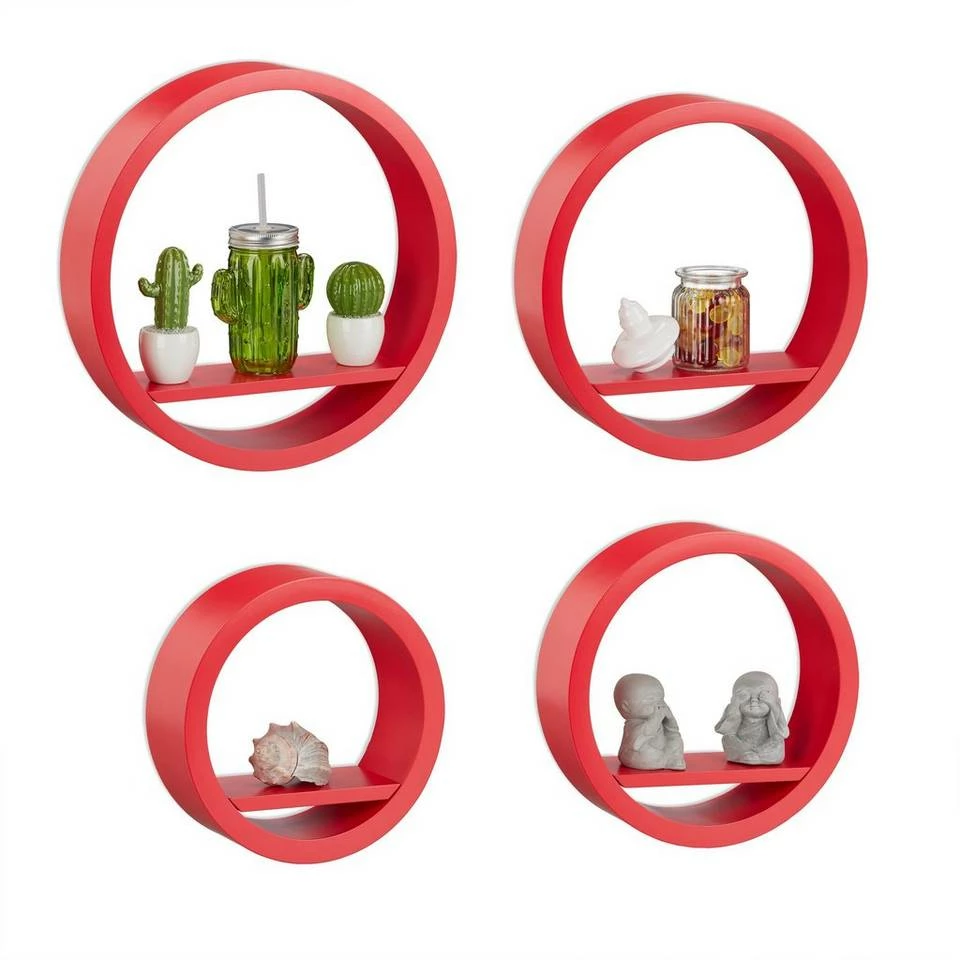 relaxdays Wandregal »Wandregal rund im 4er Set«, Schwarz Weiß, Rot 8 relaxdays Wandregal »Wandregal rund im 4er Set«, Schwarz Weiß, Rot – Bild 8