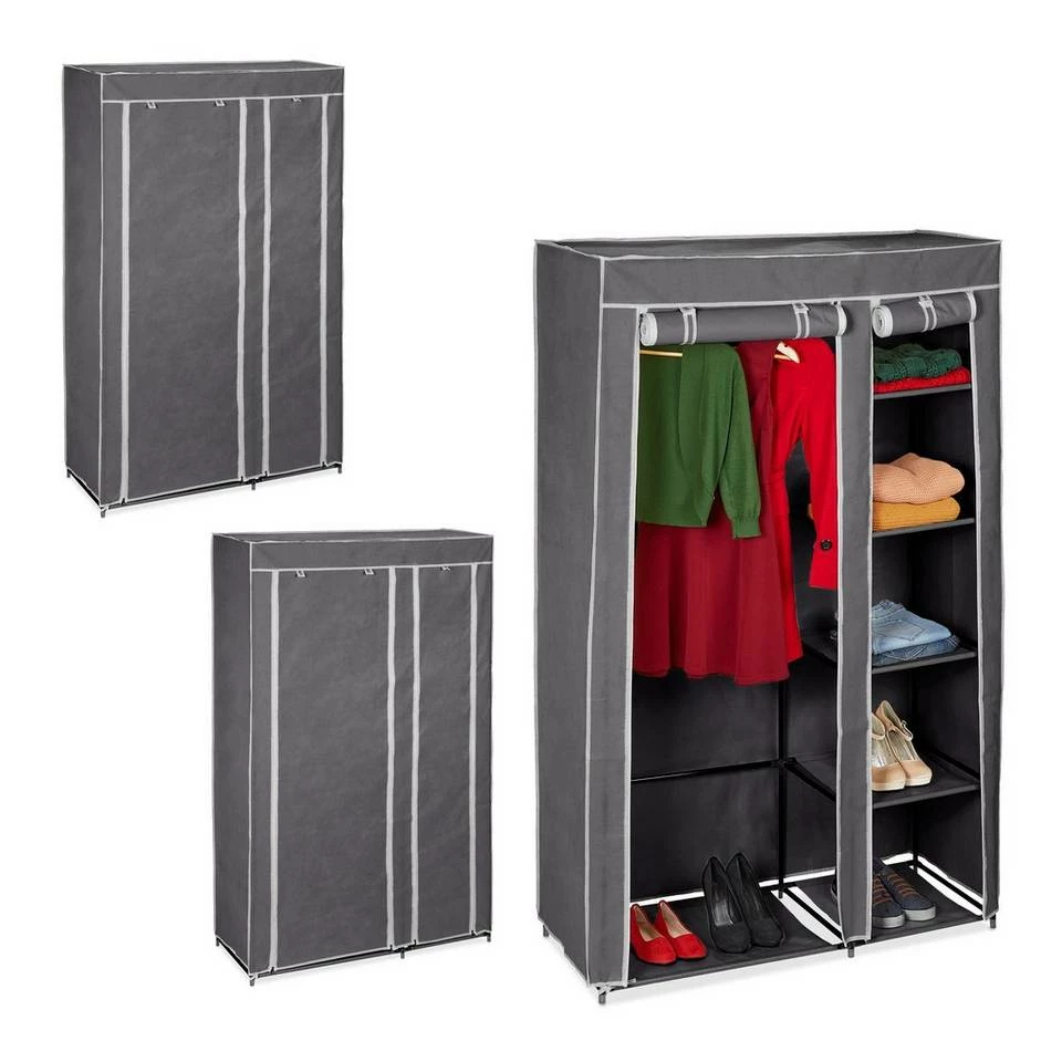 relaxdays Kleiderschrank »3 x Stoffschrank Kleiderstange grau« 1 relaxdays Kleiderschrank »3 x Stoffschrank Kleiderstange grau«
