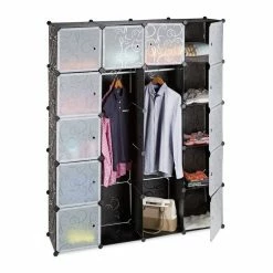relaxdays Kleiderschrank »Kleiderschrank Stecksystem 14 Fächer« Schwarz Transparent Schwarz, Schwarz Transparent, Weiß