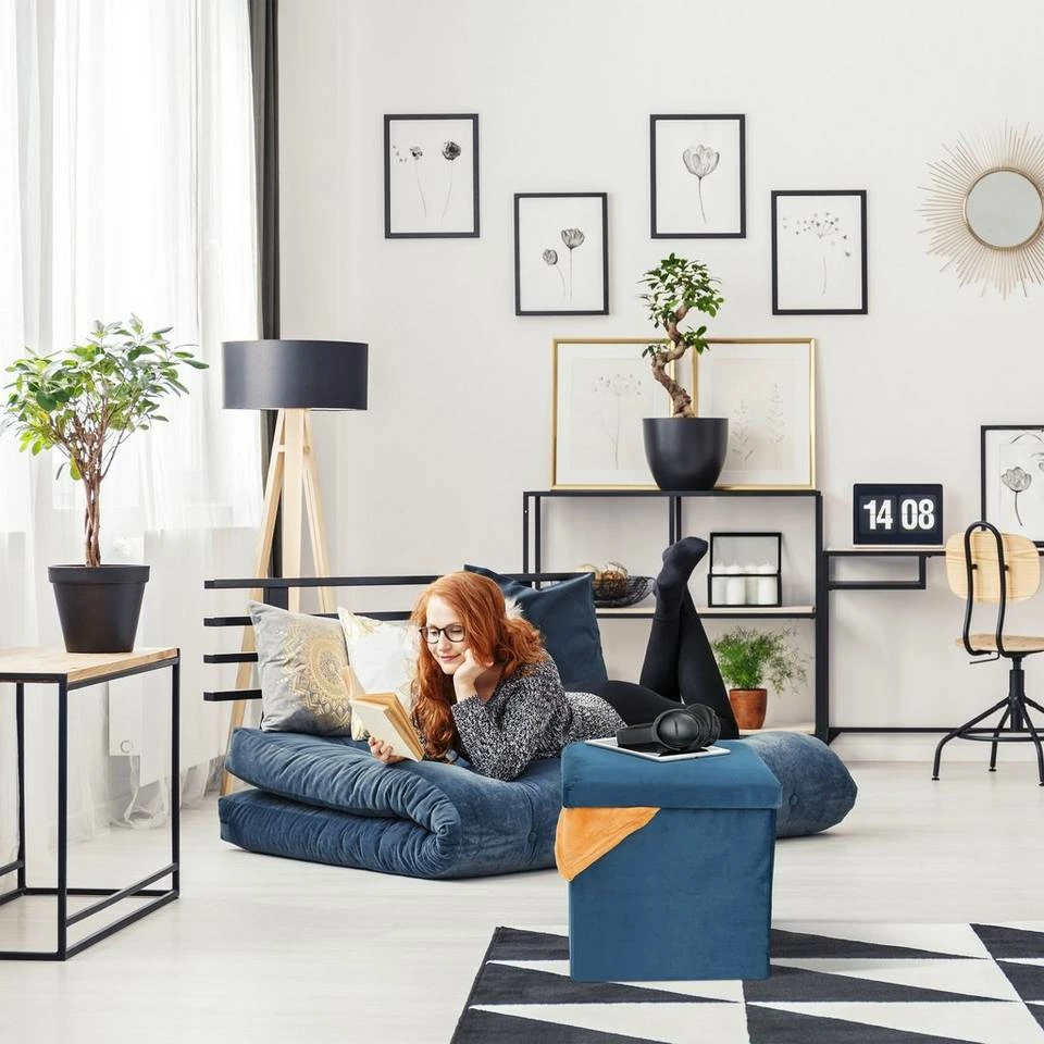 relaxdays Stauraumhocker »Sitzhocker mit Stauraum«, Blau, faltbar Grau, Creme, Anthrazit 3 relaxdays Stauraumhocker »Sitzhocker mit Stauraum«, Blau, faltbar Grau, Creme, Anthrazit – Bild 3