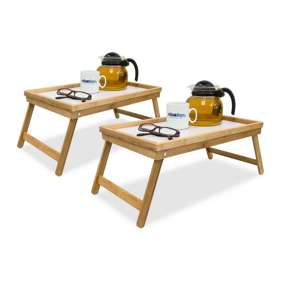 relaxdays Tabletttisch »2 x Bett Tablett Weiß-Bambus« 1 relaxdays Tabletttisch »2 x Bett Tablett Weiß-Bambus«