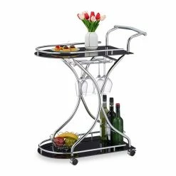 relaxdays Servierwagen »Servierwagen aus Chrom & schwarzem Glas«