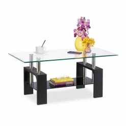 relaxdays Couchtisch »Couchtisch Glas & Holzoptik schwarz«