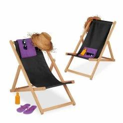 relaxdays Gartenliege »Schwarzer Liegestuhl aus Holz im 2er Set«
