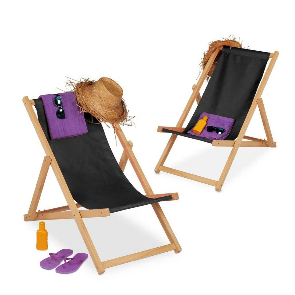 relaxdays Gartenliege »Schwarzer Liegestuhl aus Holz im 2er Set« 1 relaxdays Gartenliege »Schwarzer Liegestuhl aus Holz im 2er Set«