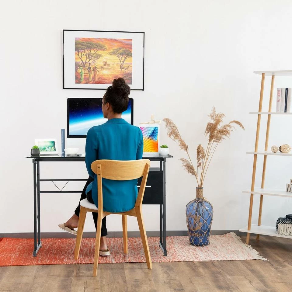 relaxdays Schreibtisch »Schreibtisch Glas mit Schublade«, Schwarz Weiß 2 relaxdays Schreibtisch »Schreibtisch Glas mit Schublade«, Schwarz Weiß – Bild 2