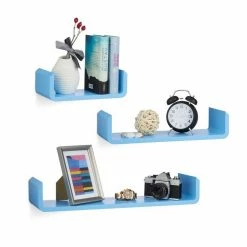 relaxdays Wandboard »Regalbrett 3er Set«, Blau Lila, Hellblau, Schwarz, Wei&szlig;
