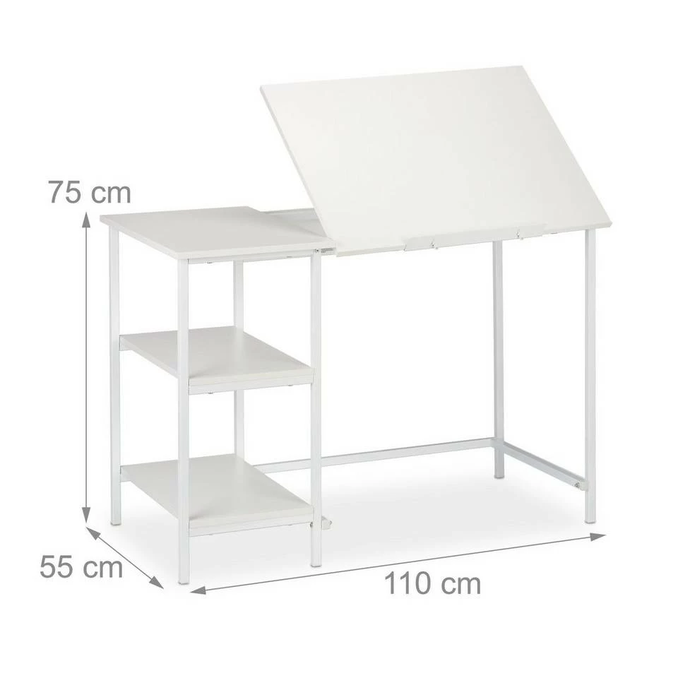 relaxdays Schreibtisch »Schreibtisch neigbar mit 3 Ablagen«, Weiß / Weiß Weiß, Braun Schwarz, Schwarz 4 relaxdays Schreibtisch »Schreibtisch neigbar mit 3 Ablagen«, Weiß / Weiß Weiß, Braun Schwarz, Schwarz – Bild 4