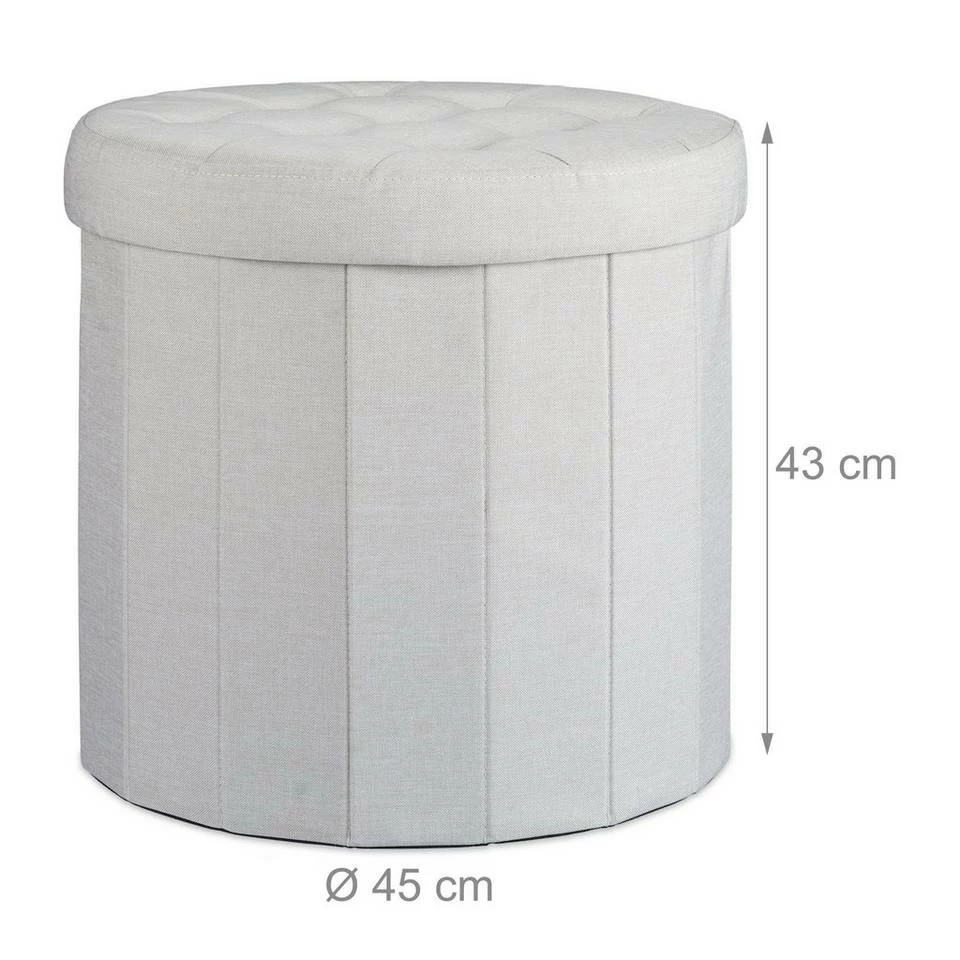 relaxdays Sitzhocker »Sitzhocker mit Stauraum Größe L rund«, Creme Anthrazit 4 relaxdays Sitzhocker »Sitzhocker mit Stauraum Größe L rund«, Creme Anthrazit – Bild 4