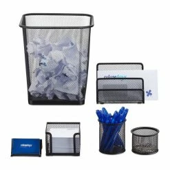 relaxdays Schreibtischaufsatz »Schreibtisch Organizer Set, 6-teilig«, Schwarz Silber
