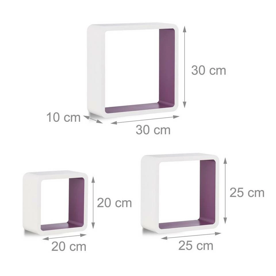 relaxdays Wandregal »Hängeregal Cube 3er Set«, Weiß-Violett Braun, Weiß Schwarz, Weiß Grün, Weiß 3 relaxdays Wandregal »Hängeregal Cube 3er Set«, Weiß-Violett Braun, Weiß Schwarz, Weiß Grün, Weiß – Bild 3