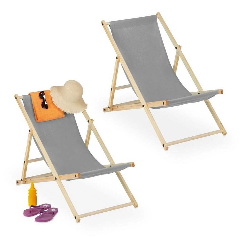 relaxdays Gartenliege »Liegestuhl Holz 2er Set«, Grau 1 relaxdays Gartenliege »Liegestuhl Holz 2er Set«, Grau