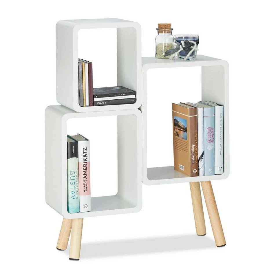 relaxdays Wandregal »Würfelregal Holz mit 4 Beinen«, Schwarz Schwarz Hellbraun, Weiß Hellbraun 10 relaxdays Wandregal »Würfelregal Holz mit 4 Beinen«, Schwarz Schwarz Hellbraun, Weiß Hellbraun – Bild 10