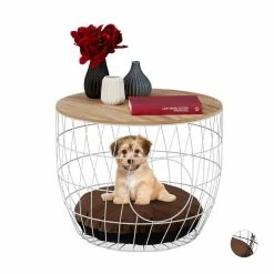 relaxdays Beistelltisch »2 in 1 Korbtisch mit Katzenhöhle«, Holz / Weiß Weiß Hellbraun Braun, Schwarz Hellbraun Braun