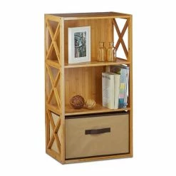 relaxdays Standregal »1 x Regal Bambus mit 3 Ablagen & Korb«