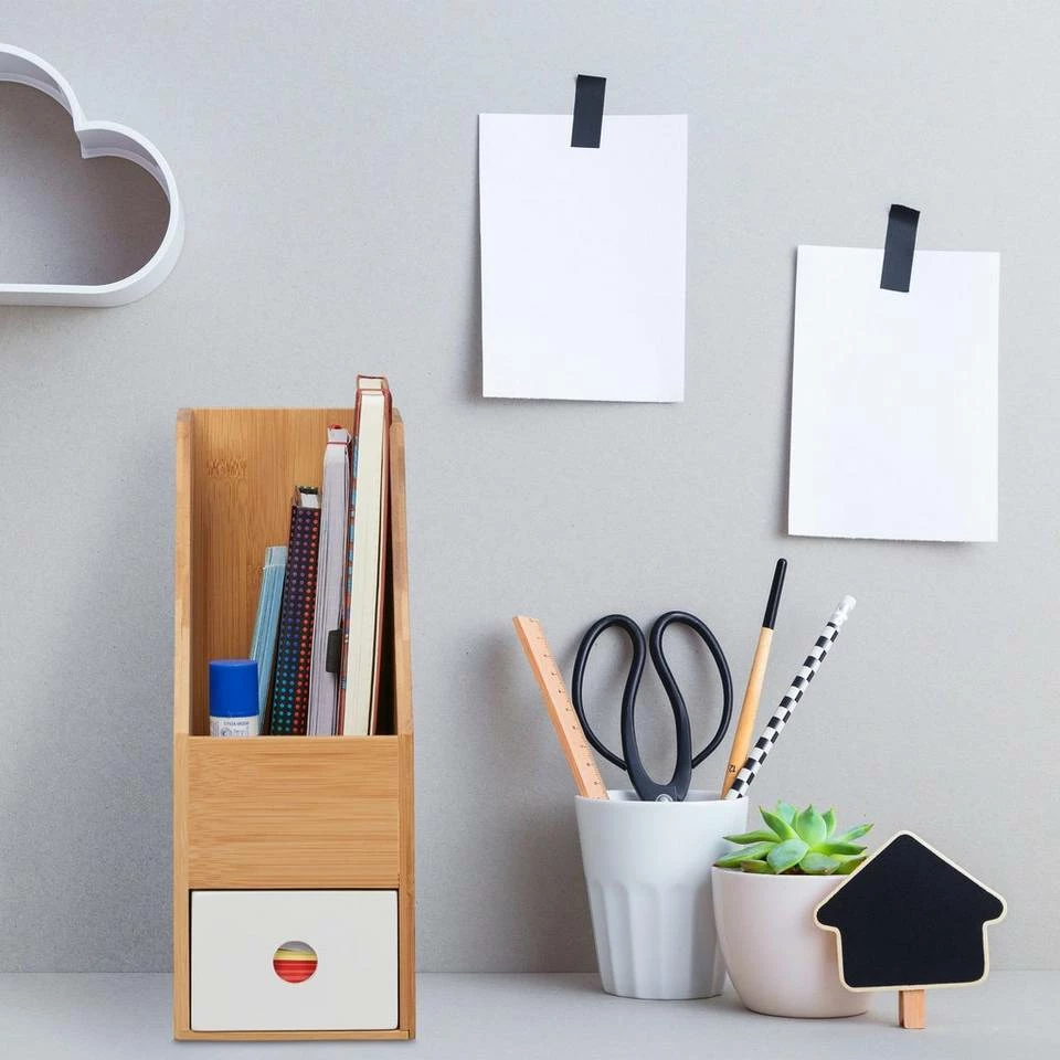 relaxdays Schreibtischaufsatz »Stehsammler Bambus mit Schublade« 2 relaxdays Schreibtischaufsatz »Stehsammler Bambus mit Schublade« – Bild 2