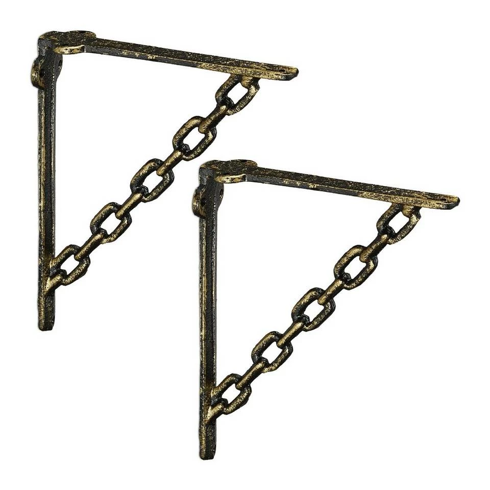 relaxdays Wandregalhalter »2er Set Regalwinkel Gusseisen Kette«, Bronze Braun Gold, Weiß, Schwarz 1 relaxdays Wandregalhalter »2er Set Regalwinkel Gusseisen Kette«, Bronze Braun Gold, Weiß, Schwarz
