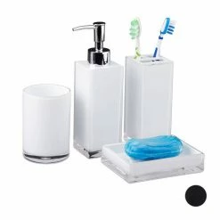 relaxdays Badezimmer-Set »Badaccessoires Set 4-teilig«, Schwarz Wei&szlig; Transparent Silber, Schwarz Transparent Silber -Deutschland Möbel Verkäufe 2024 aa19cdf2 edeb 5abb 8bc8 1e7dfac2f28a