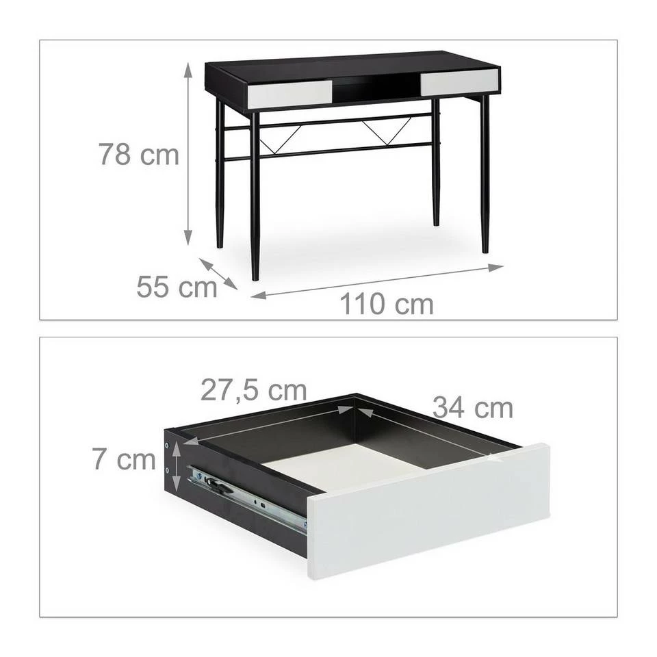 relaxdays Schreibtisch »Schreibtisch Glas«, Schwarz / Schwarz Braun Schwarz, Weiß 4 relaxdays Schreibtisch »Schreibtisch Glas«, Schwarz / Schwarz Braun Schwarz, Weiß – Bild 4