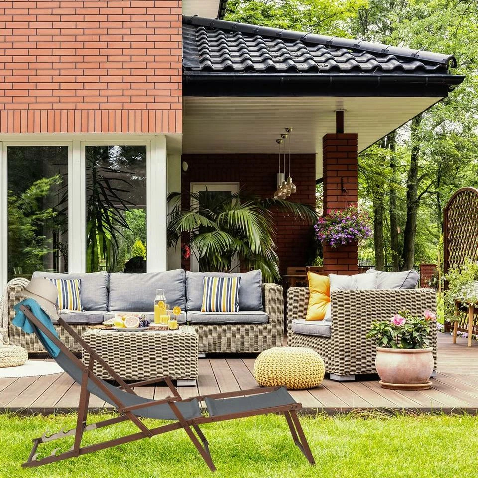 relaxdays Gartenliege »Liegestuhl Holz Stoff«, Anthrazit 2 relaxdays Gartenliege »Liegestuhl Holz Stoff«, Anthrazit – Bild 2