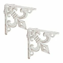 relaxdays Wandregalhalter »Regalwinkel Gusseisen antik 2er Set«, Weiß Wei&szlig;, Schwarz, Braun, Braun Gold