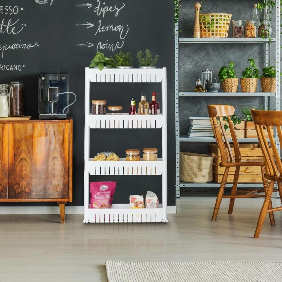 relaxdays Rollwagen »Schmaler Nischenwagen mit 4 Ablagen«, Weiß Weiß, Schwarz 2 relaxdays Rollwagen »Schmaler Nischenwagen mit 4 Ablagen«, Weiß Weiß, Schwarz – Bild 2