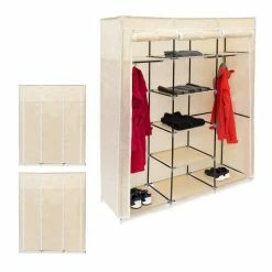 relaxdays Stoffschrank »3 x Stoffkleiderschrank 9 Böden beige«