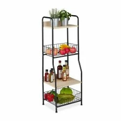 relaxdays Küchenregal »Küchenregal mit 4 Ablagen«, Schwarz Schwarz Hellbraun, Wei&szlig; Hellbraun