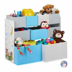 relaxdays Standregal »Kinderregal mit Motiv und 9 Boxen«, A Wei&szlig; Gelb Hellblau, Wei&szlig; Grau Hellblau