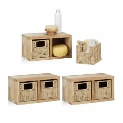 relaxdays Wandregal »3 x Walnuss Wandregal klein mit Körben«