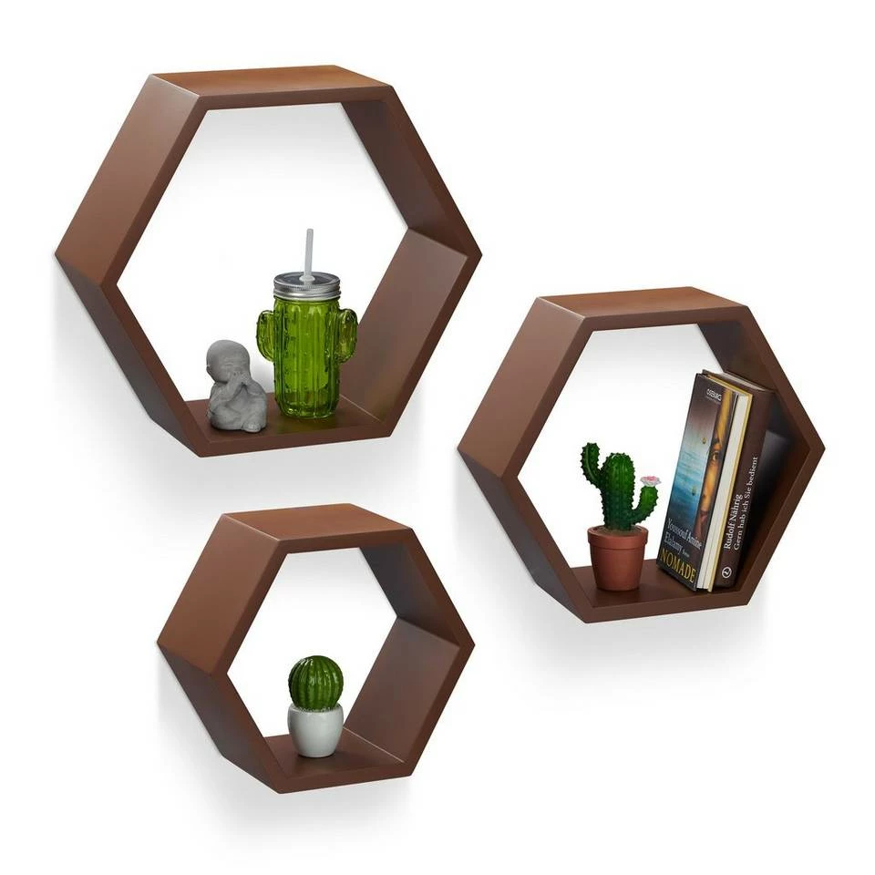 relaxdays Wandregal »Wandregal sechseckig 3er Set L«, Weiß-Blau Weiß Hellblau, Weiß Grün, Braun, Weiß 11 relaxdays Wandregal »Wandregal sechseckig 3er Set L«, Weiß-Blau Weiß Hellblau, Weiß Grün, Braun, Weiß – Bild 11