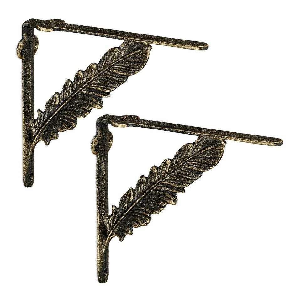 relaxdays Wandregalhalter »2er Set Regalwinkel Gusseisen Feder«, Bronze Braun Gold, Braun, Weiß, Schwarz 1 relaxdays Wandregalhalter »2er Set Regalwinkel Gusseisen Feder«, Bronze Braun Gold, Braun, Weiß, Schwarz