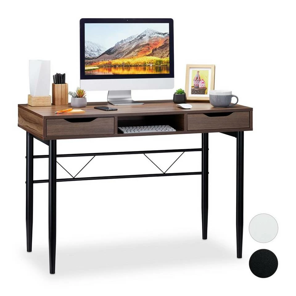 relaxdays Schreibtisch »Schreibtisch mit Schubladen«, Holz / Schwarz Braun Schwarz, Weiß 1 relaxdays Schreibtisch »Schreibtisch mit Schubladen«, Holz / Schwarz Braun Schwarz, Weiß
