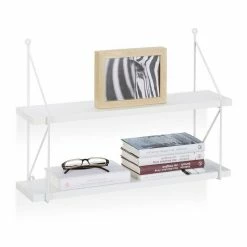 relaxdays Wandregal »Hängeregal für die Wand mit 2 Ablagen«, Weiß Schwarz, Gr&uuml;n, Lila, Wei&szlig;