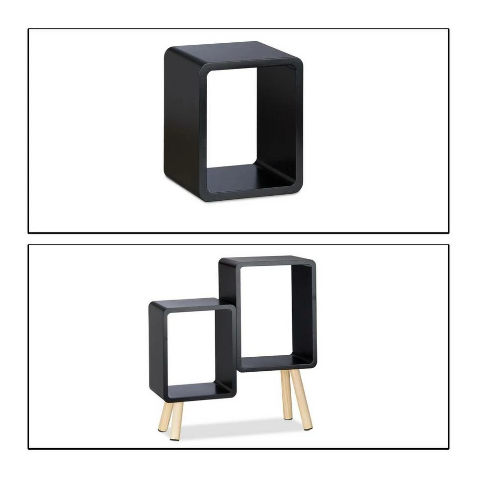 relaxdays Wandregal »Würfelregal Holz mit 4 Beinen«, Schwarz Schwarz Hellbraun, Weiß Hellbraun 9 relaxdays Wandregal »Würfelregal Holz mit 4 Beinen«, Schwarz Schwarz Hellbraun, Weiß Hellbraun – Bild 9