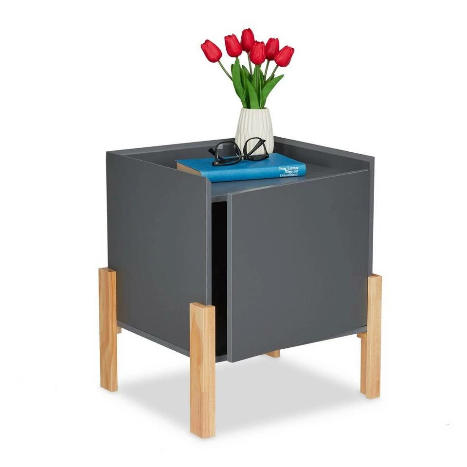 relaxdays Nachttisch »Dunkelgrauer Nachttisch mit Holzbeinen« 1 relaxdays Nachttisch »Dunkelgrauer Nachttisch mit Holzbeinen«
