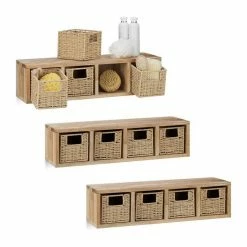 relaxdays Wandregal »3 x Walnuss Wandregal groß mit Körben«