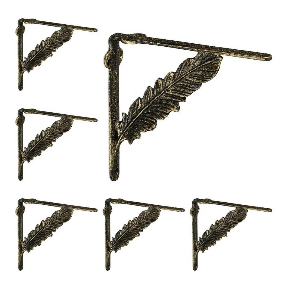 relaxdays Wandregalhalter »6 x Regalwinkel Gusseisen Feder bronze« 1 relaxdays Wandregalhalter »6 x Regalwinkel Gusseisen Feder bronze«