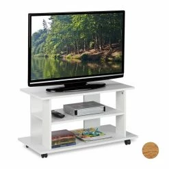 relaxdays TV-Regal »TV Board fahrbar«, Weiß Weiß, Hellbraun